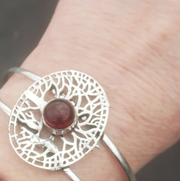 New Garnet 925 Silver Cuff Bracelet. - Picture 5 of 14
